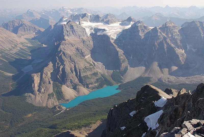 Picture of Mt. Temple summit with view of Moraine Lake.
