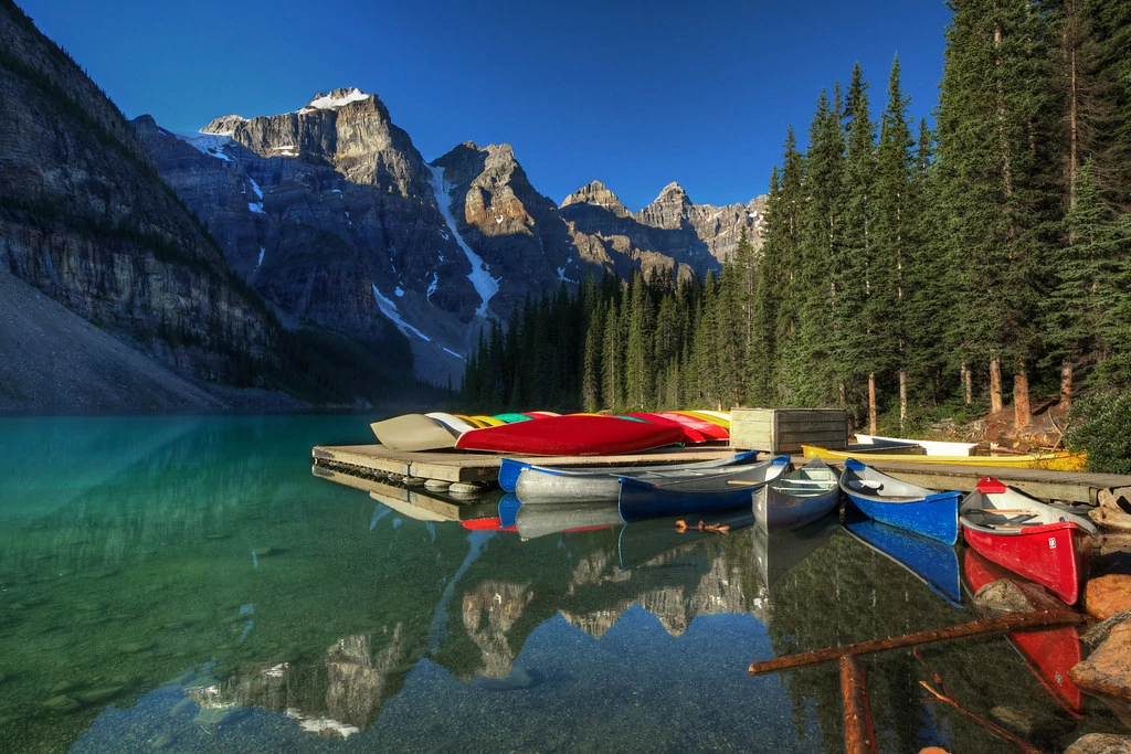 Canoe's for rent at Moraine Lake.