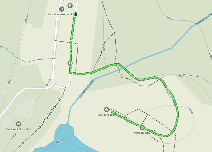 Map of the Moraine Lake Rockpile Trail.